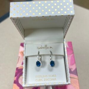 NWT Isabella M Sterling Silver Blue Cubic Zirconia Drop Earrings